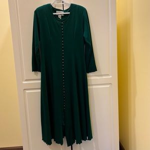 California Rhythms Vintage 90s Green A Line Dress Sz L Back Tie Button Front
